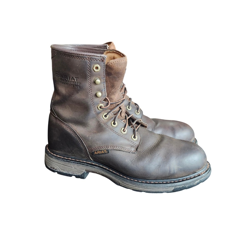 Ariat WorkHog Men's 10.5D 8 Inch Leather WP Comp Safety Toe Work Boots Brown